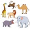 Set of various cute animals, stickers of safari animals. Vector illustration isolated on white