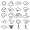 Set of various dark grey weather symbols, elements of forecast, line design