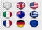 Set of various face masks  with different flags - USA, EU,  Italy, France, Germany, Greece, Great Britain
