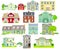 Set of various family houses and apartment houses, country houses, wooden houses