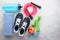 Set of various fitness equipment. Outfit for gym or home