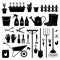 Set of various garden tools on an isolated white background.