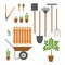 Set of various gardening tools in flat design