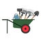 Set of various gardening tools in a wheelbarrow. Items for gardening and farming. Set of farm tools. Garden instruments collection