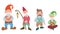 Set of various gnomes isolated from the background. Hand drawn cartoon fairy character. Leprechauns and forest dwellers