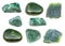 Set of various green Jade gemstones isolated