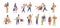 Set of various happy people buyer vector flat illustration. Collection of different man, woman, couple and child with