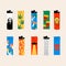 Set of various Lighters. Metal and plastic cigarette lighters with cool colorful prints.