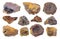 Set of various limonite stones cutout on white