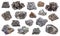Set of various Magnetite iron ore rocks isolated