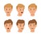 Set of various male emotional faces. Man with different facial expressions, smiling, surprised, scared, upset. Young man