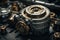 Set of various mechanical devices and parts on a table at workshop