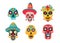 Set of various mexican skulls with ornaments. Dia de Los Muertos or Day of the Dead composition.