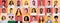 Set Of Various Multiethnic People Faces Expressing Happiness, Pink Backgrounds