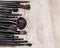 Set of various natural bristle makeup brushes