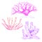 Set of various neon cartoon corals. The object is separate from the background.