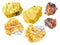 Set of various orpiment stones cutout on white