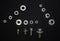 set of various parts, screws, bolt, nut, metal nails and washers for repair