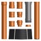 Set of various plastic pipes and connectors, vector illustration