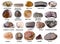 Set of various polished brown stones with names