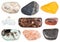 Set of various polished stones isolated on white