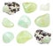 Set of various Prehnite gemstones isolated