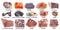 Set of various raw red stones with names cutout