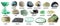 Set of various rolled green rocks with names