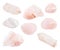Set of various Rose Quartz gemstones isolated