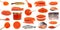 Set of various salmon fishes and red roes isolated