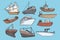 Set of various ships and boats