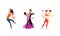 Set of Various Styles of Dancing, Professional Dancers Performing Ballet, Waltz, Drum and Bass Cartoon Vector