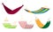 Set of various types of colorful rope hammocks. Vector set illustration in flat cartoon style.