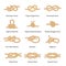 Set of various types of nautical loops and knots for rope.