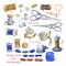 Set of various vintage objects for sewing, handicraft and handmade.