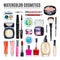 Set of various watercolor decorative cosmetic. Makeup products