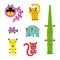 Set of various weird cute bright cartoon Ñreatures animals monsters