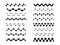 A set various zigzag patterns, wavy, sinusoidal or rickrack repeatable border lines,  horizontally seamless geometrical zig zag