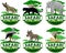 Set of vector african savannah safari emblems with lioness, elephant, black panther, secretary bird, common warthog and striped hy