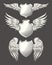 Set of vector angelic or bird wings with heraldic shields