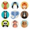 Set of vector animal icons in round buttons