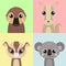 Set of vector animals in cartoon style. Cute animals of Australia. A collection of small animals in the children's