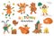Set of vector autumn characters. Cute woodland animals collection. Fall season icons pack for prints, stickers.  Funny forest
