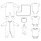 Set of Vector Baby clothing Elements. Baby Layette fashion flat sketch template. Technical Fashion Illustration.