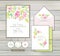 Set of vector backgrounds for greetings or invitations with lovely abstract pink flowers, shapes and spots.