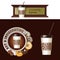 Set of vector banner, badge, sticker with icon coffee beans and saucer with donuts