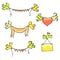 Set of vector birds carrying garlands, ribbon, heart and placard