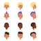 Set of vector boys head faces with different hairstyles. Punk mohawk, dreadlocks, classical and trendy hipster haircut