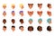 Set of vector boys head faces with different hairstyles. Punk mohawk, dreadlocks, classical and trendy hipster haircut