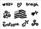 Set of vector breton hand-drawn symbols in grunge style: Gwen-ha-du black and white flag of Brittany , doodle triskels